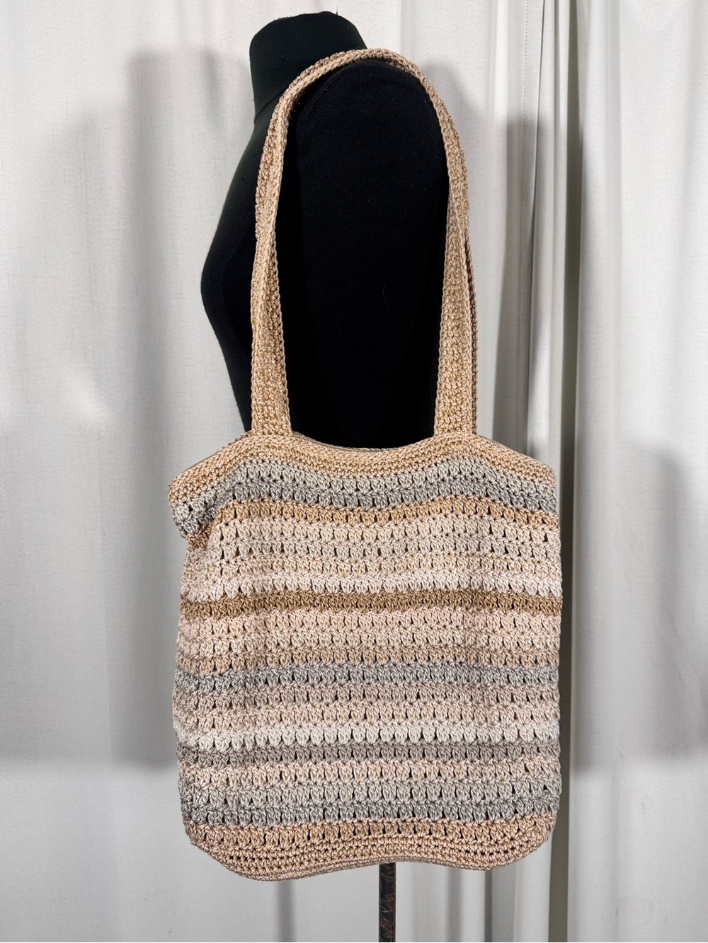 The Sak Neutral Striped Crochet Shoulder Tote Bag - Picture 2 of 7
